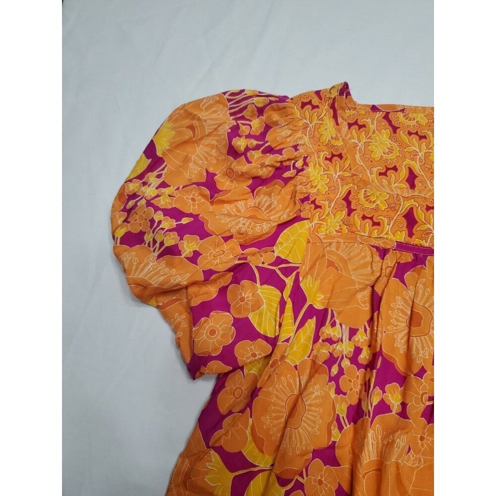 Rose & Olive Top Womens Size M Orange Short Sleeve Floral Boho Button NWT - Picture 7 of 10